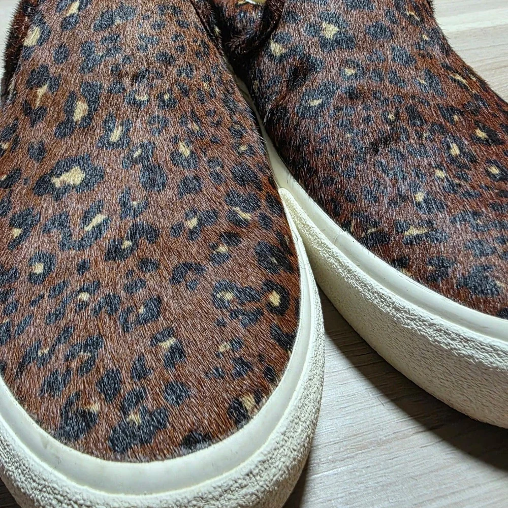 Madewell Slip On Sneakers Womens‎ 8.5 Brown Leopard Real Calf Hair Sidewalk Low